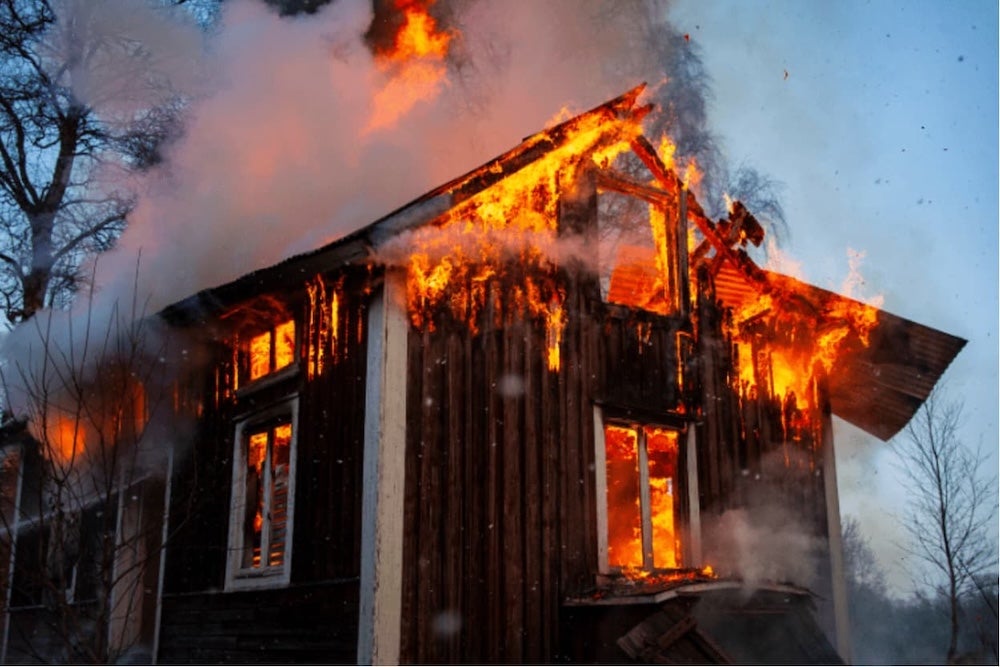 An image of a house on fire
