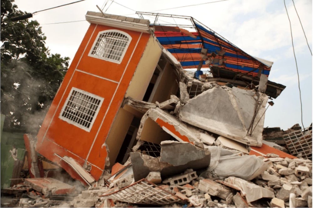 An image of a fallen down house