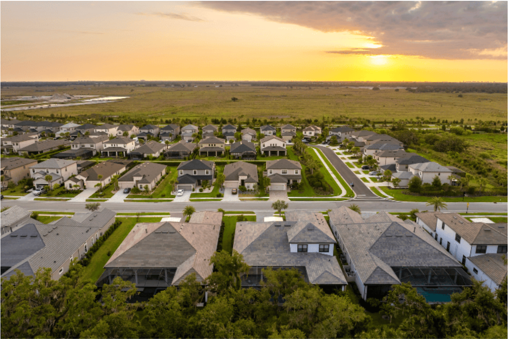 A birdseye view of suburban housing