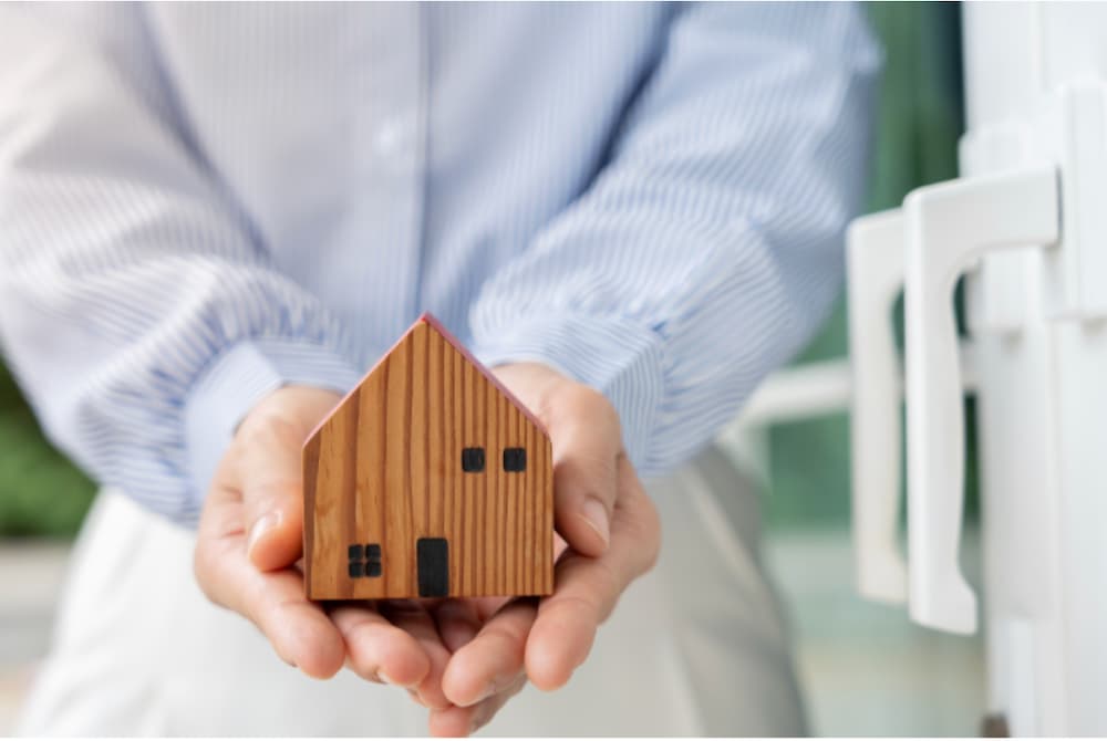An image of someone holding a small model house